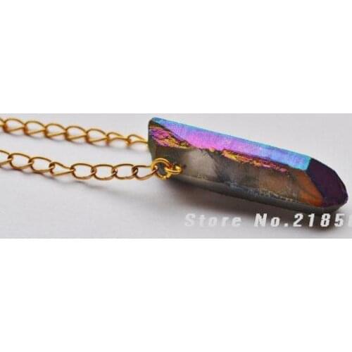 H-QNC01 5pcs/lot Unique Rainbow Quartz Healing Crystal Necklace Gold Color Semi Precious Stone Jewellery