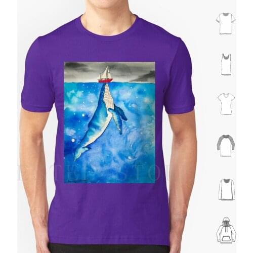Humpback Whale Painting. T Shirt Men Cotton 6xl Humpback Whale Whale Westcoast Ocean Sailboat