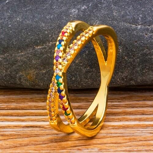 Top Quality Bohemian Cross Design Cubic Zircon Rainbow Ring Copper CZ Charm Statement Rings Party Wedding Fashion Women Jewelry
