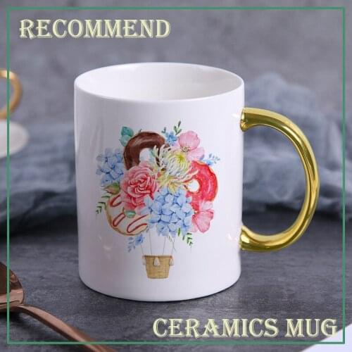 Creative ceramic Mug 400ml Breakfast Coffe Cup Household Couple Water Cup Flower balloon Pattern friends mug Drinkware KTZW-029