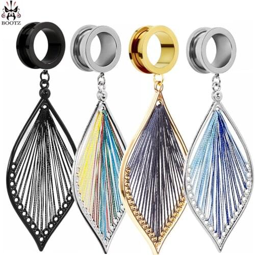 KUBOOZ Ear Plugs Tunnel Gauges Leaves Dangle Piercing Stretcher Stainless Steel Body Jewelry Screw Expander Fashion Earring Gift