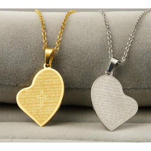 Love Cross Scripture Stainless Steel Pendant Necklace Jewelry Amulet Accessories for Men and Women