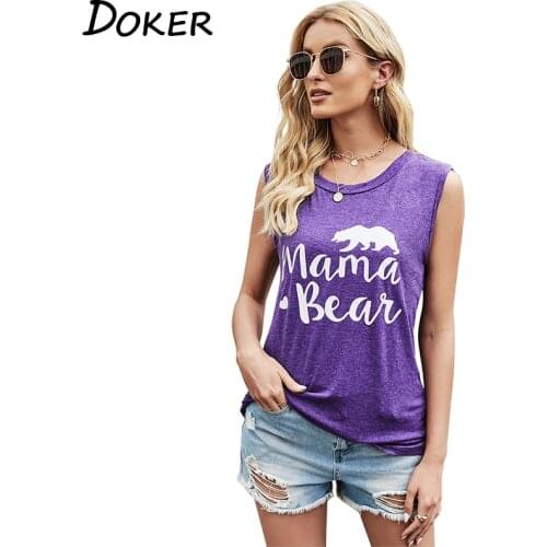 Mama Bear Fashion Sleeveless Letter Print Women Tshirt Round Neck Loose Beach Style Casual Vest Women Tshirt