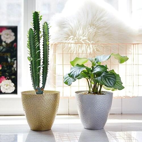 Metal flower pots planters hammered surface desktop flower vases metal pot