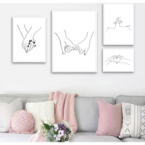 Minimalist Abstract Hand In Hand Kiss Canvas Painting Wall Art Nordic Posters and Prints Wall Pictures for Living Room Decor