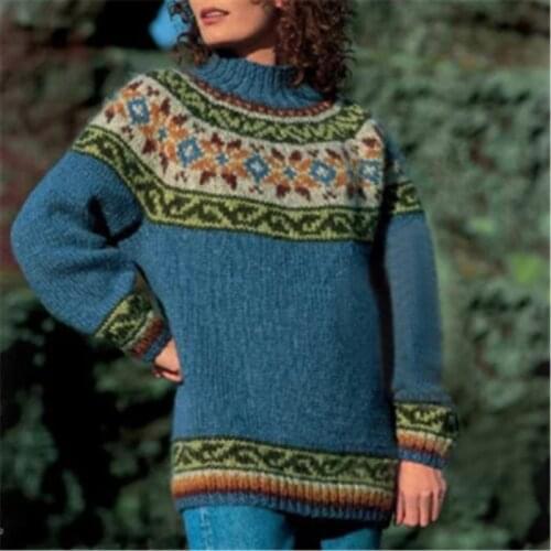 Fashion Knit Vintage snow Sweater Women Jumper Autumn Winter Pullover Elegant Long Sleeve Loose Women Female Knitwear Sweater