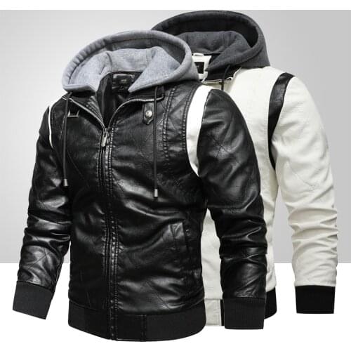 Fashion Hooded Leather Jacket Men Winter Thick Warm Casual Coats 2021 New Men Pu Motorcycle Jacket Plus Velvet Faux Leather Coat