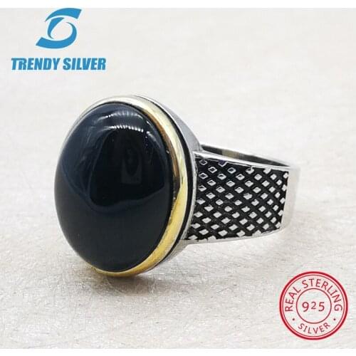Silver 925 fine jewelry man rings men accessories turquoise gemstone natural onyx agate wholesale TRENDY SILVER TCR373