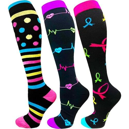 New Compression Socks Men Women Heart Stripe Color Dot Golfs Long Tube Unisex Outdoor Running Cycling Long Pressure Stockings