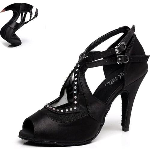 2020 new ballroom latino dance shoes for woman black rhinestone waltz salsa dancing sheos for girls kids pratice latin shoes