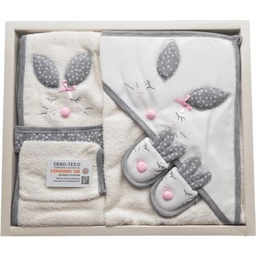 Newborn Essentials Baby Boy Rabbit Embroidery Clothe Bathroom Towel Set 100% Organic Cotton Soft Baby Gift Layette Hospital Set