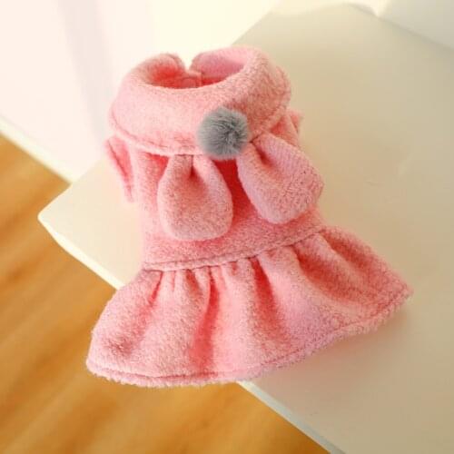 Dog Clothes Dogs and Cats Autumn and Winter New Products Pink Princess Skirt Gray Nose Rabbit Woolen Skirt Puppy Clothes