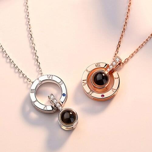 Love Memory Wedding Necklace Rose Gold color 100 languages I love you Projection Letter Pendant Necklace 2019 Gifts Dropshippin