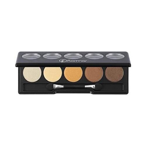Flormar Color Palette Eye Shadow 04 Long-Lasting Yellow Glitter Shimmer Brown Matte Orange Beige 5 Colors