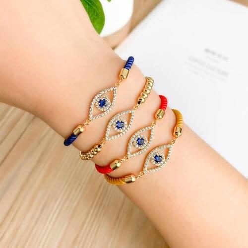 Evil Eye Braided Rope Bracelet for Women 2019 CZ Rainbow Turkish Black Copper Inlay Zircon Blue crystal Bracelet Girls Jewelry