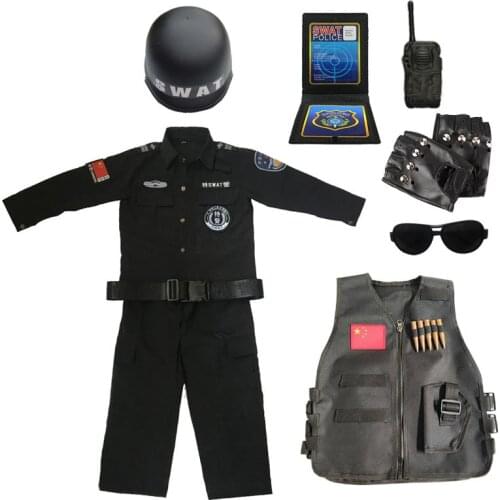 Childrens Day Gift SWAT Special Police Clothing Kids Combat Vest Jacket with Toys Helmet Children Boys Policeman Role-play Kit