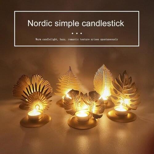 Candlestick Leaf Shape Metal Candle Holder Desktop Ornament Decoration For Home Party Wedding Festival Nordic Simple Style