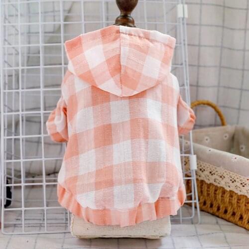 Dog Sunproof Shirt Summer Thin Grid Red Blouse Poodle Corgi Pomeranian Chenery Bulldog Teddy Cat Breathable SunProtection Hoodie