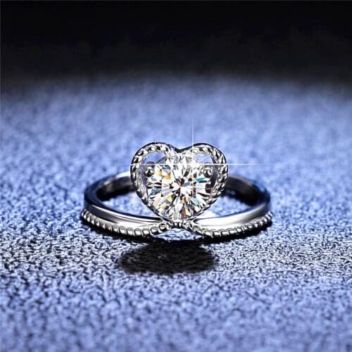Silver 1 Carat Heart Cut Diamond Test Passed D Color High Clarity White Moissanite Wedding Ring Silver 925 Rings Female Jewelry