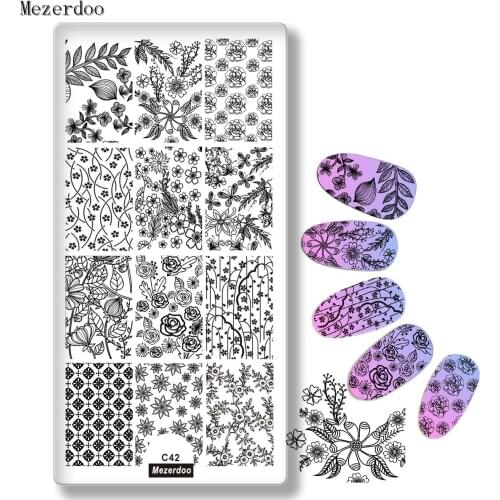 Nail Stamping Template Line Facial Fall Flower Leave Willow branches Pattern Rectangle Manicure DIY Nail Art Image Plate C42
