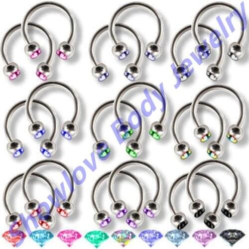 Showlove Lot of 9pc Circular Barbell Piercing Jewelry CZ Gem Horseshoe Lip ring, Eyebrow ring, Labrets