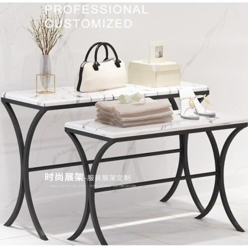 Clothing store running water table solid wooden table, floor-standing Nakajima high and low table, shoe bag and bag table