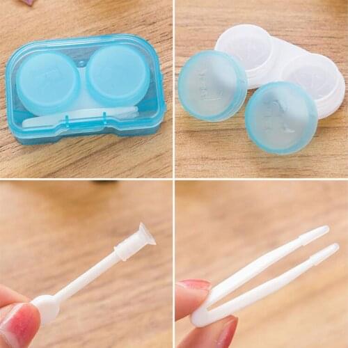 Fresh Transparent Women Contact Lens Case Tweezers Suction Set Travel Contact Lenses Box Cute Soaking Contact Lens Container
