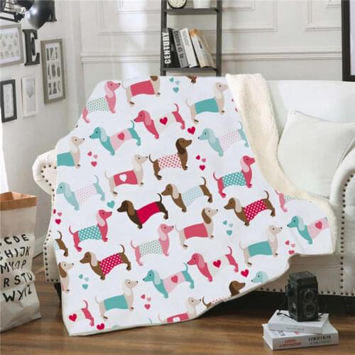 Dachshund Pattern Household Throw Blanket Winter Warm Thicken Fleece Cover for Adults Kids Soft Bedspread Blanket