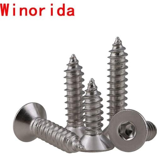 GuHua 304 Stainless Steel Flat Head Hexagon Socket Wood Screw KA Hex Socket Countersunk Head Self Tapping Screw M3M4M5M 20Pcs