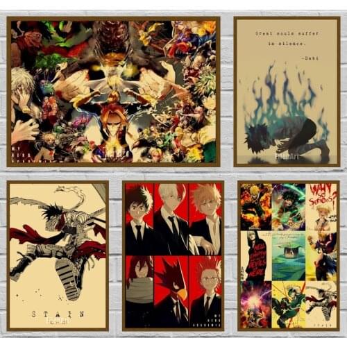Vintage My Hero Academia Posters Retro Japanese Anime Poster Wall Sticker Decor Art Painting 42X30cm