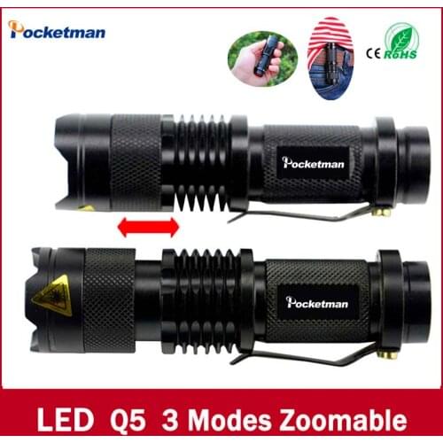 High-quality Mini Black Brand 2000LM Waterproof LED Flashlight 3 Modes Zoomable LED Torch penlight free shipping