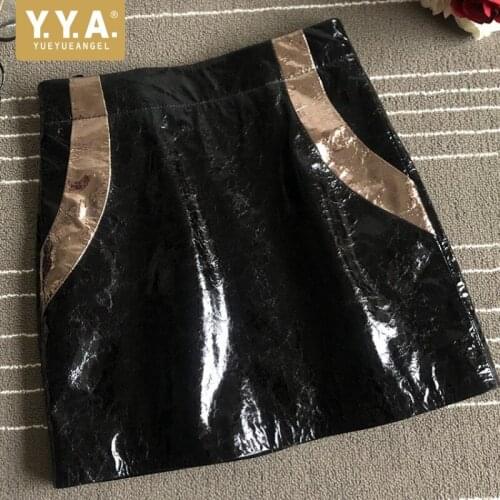 2021 Autumn Streetwear Sheepskin Genuine Leather Skirt Women Fashion Patchwork High Waist Zipper A-Line Wrap Sexy Mini Skirts
