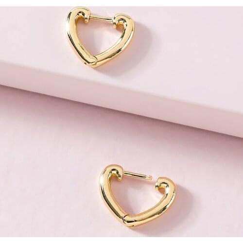 LUNA CHIAO Women Fashion Jewelry Simple Gold Color Heart Shape Huggies Hoops Earrings