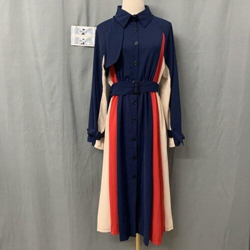 Europe Style 2021 New Autumn Womens Long Sleeves Turn Down Collar A Line Dress Female Ladies Casual Dresses A4187