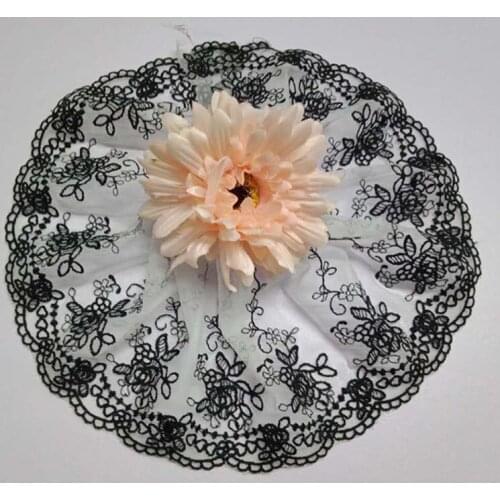 20Yards Black White Floral Applique Fabric Embroidered Tulle Lace Trim Gorgeous Beauty Ribbon Edge Free Shipping