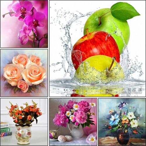 Diamond Embroidery 5D Flower Diamond Cross Stitch Posters Square Diamond Sets Decorative Diy Diamond Painting Rose And Vase