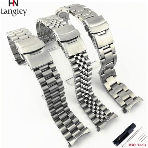 Stainless Steel WistWatch Bands Bracelets Curved end Replacement For Seiko SKX007 SKX009 SKX011 Black Silver Watchband 20mm 22mm