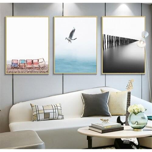 Black White Wall Art Sea Bird Nordic Poster Canvas Painting Posters And Prints Wall Pictures For Living Room Home Decor Cuadro