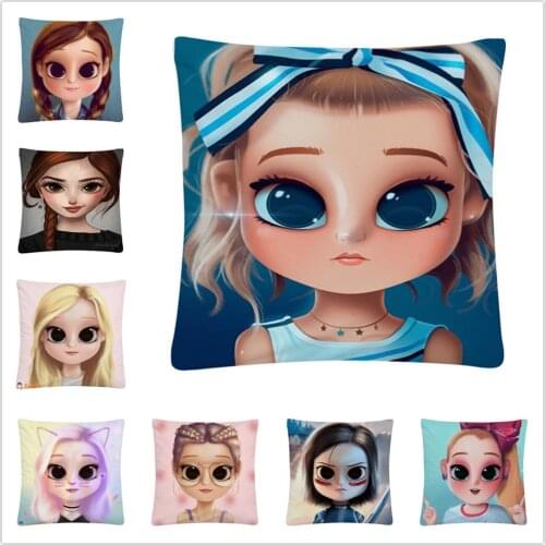 Dollify) beautiful girl cute pattern Soft Short Plush Cushion Cover Pillow Case for Home Sofa Car Decor Pillowcase45X45cm