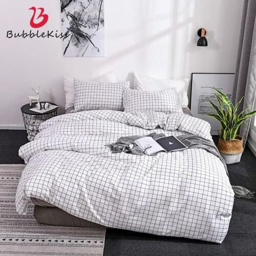 Bubble Kiss Home Textile Black Lattice Duvet Cover Pillowcase Bed Sheet Simple Boy Girls Queen Size Comforter Sets Quilt Cover