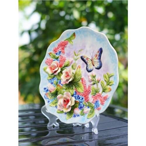 Porcelain hanging plate American Rural decoration plate European plate decoration sitting plate ceramic rose butterfly plate