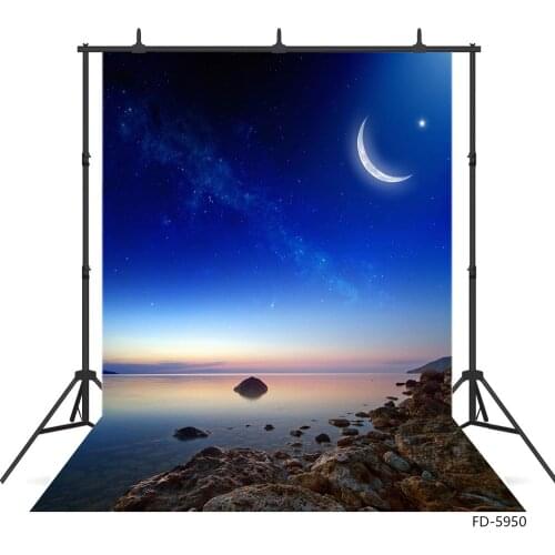 Moon Starry Sea Stones Scenery Photo Background Customized Backdrops Photography Props for Baby Children Portrait Photobooth