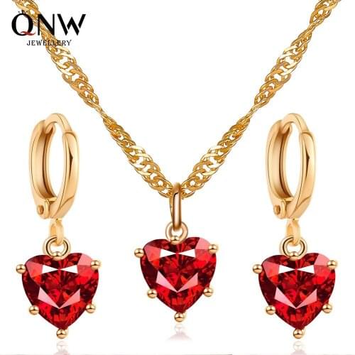Exquisite Heart Crystal Earrings Jewelry Rhinestone Set Lovely Stone Choker Necklace & Earrring for Women Collar Drop Ship