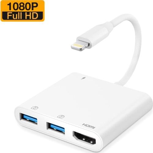 Lightning To 1080P HDMI-compatible Cable 2-USB 3.0 PD Digital AV TV OTG Adapter Hub For iPhone XR XS 11Pro Max SE iPad Mini Pro