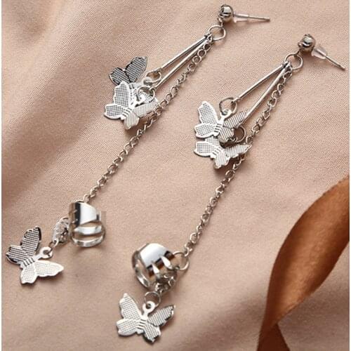 2021Korean Butterfly Earings Fashion Jewelry Butterfly Tassel Ear Pin Chain Double Earrings Oorbellen Luxury Womens Jewelry