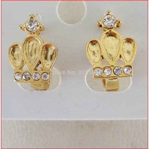 CROWN CZ YELLOW GOLD GP OVERLAY SOLID FILL BRASS Dia. 0.47" HUGGIE EARRING/GREAT GIFT