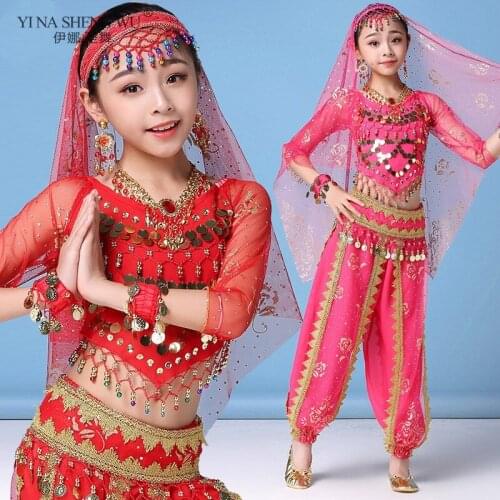 Grils Belly Dance Costume 2pcs Sets For Kids Indian Dance Child Bollywood Belly Dance Clothes Performance Oriental Dance Wear