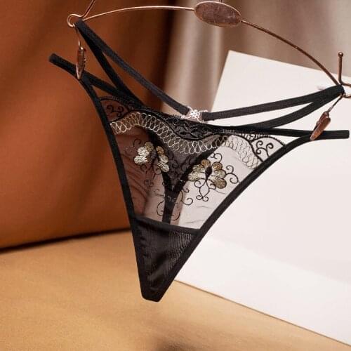 Retro Embroidery Womens Sex Thongs Lace Transparent Underwear Female Erotic Lingerie G Strings Sex Products T-back Sexy Panties