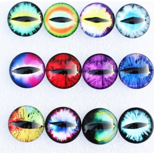12mm Random Mixed Dragon Eyes Round Glass Cabochon Flatback Photo Dome Jewelry DIY Accessories For base Tray 50pcs/lot K06099
