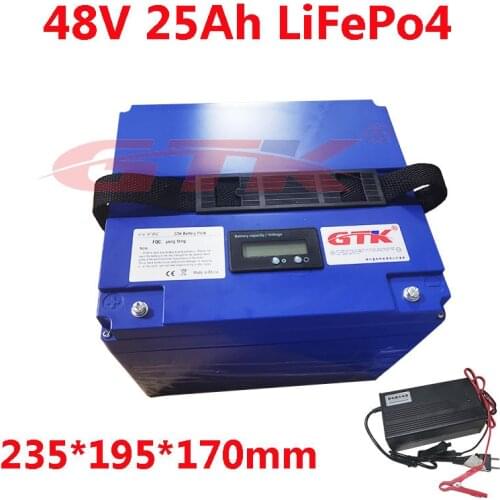 GTK 48v 25Ah Lifepo4 battery Lithium iron phosphate battery 30Ah Bike scooter bike power 2000w with BMS + 5A Charger
